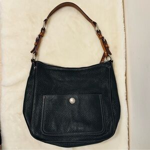 Coach Pebbled Black Leather Chelsea  Hobo Shoulder Bag with brown Contrast Strap